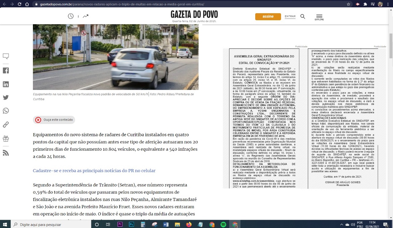 Edital foi publicado no jornal Gazeta do Povo